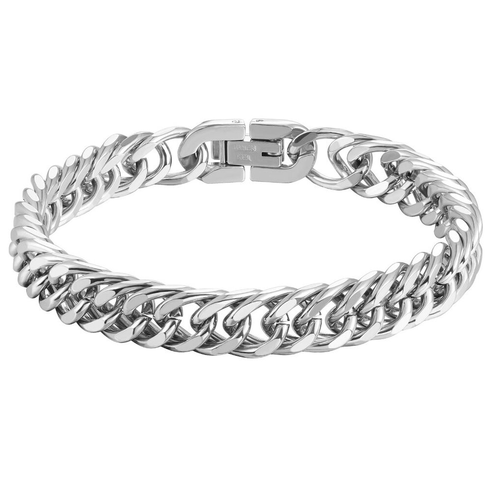 Stainless Steel Curb Link Chain Bracelet for Men, 3 Lengths, 8-17mm Width